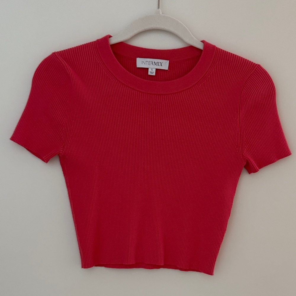 INTERMIX Katya Pink Knit Ribbed Crop Top Medium